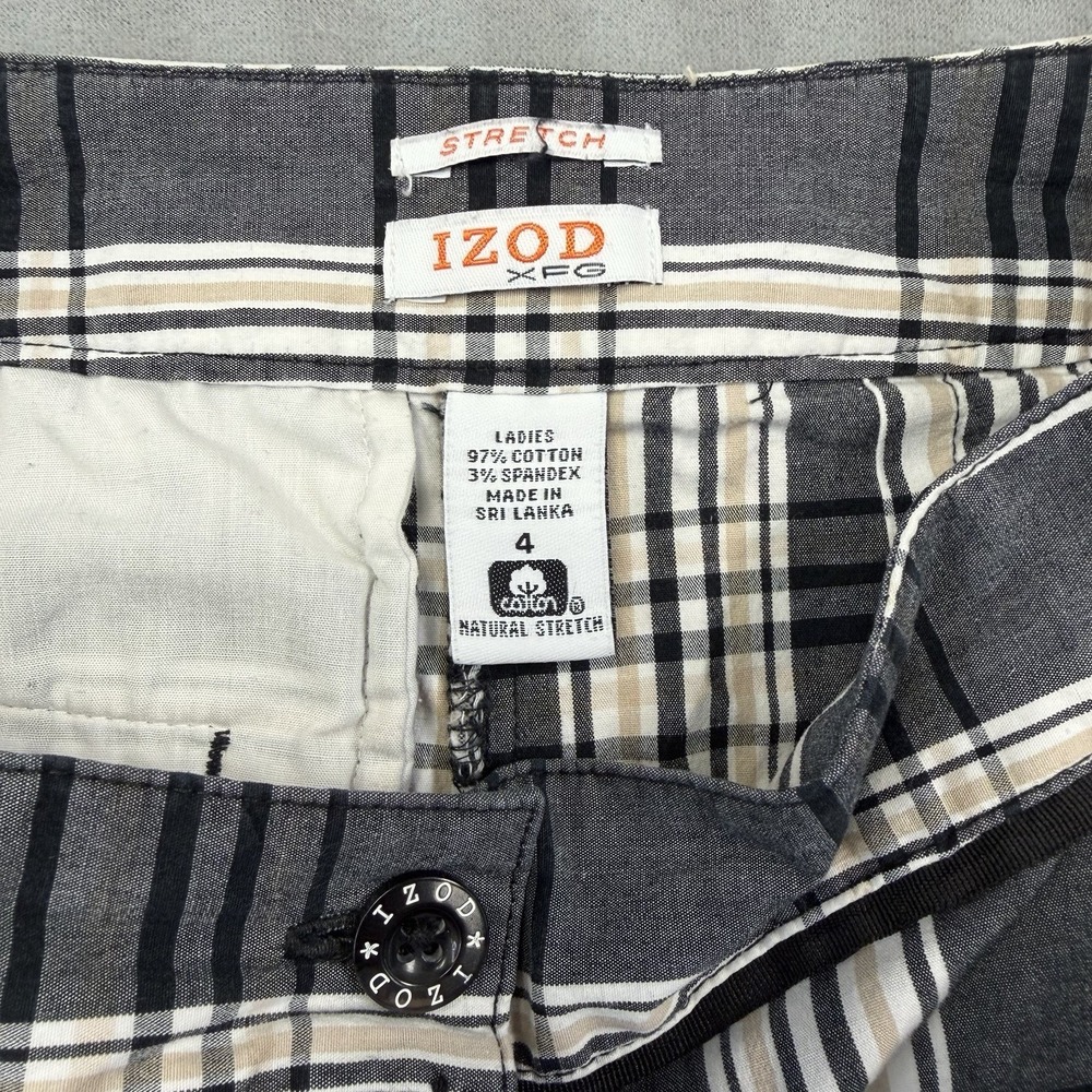 Izod Stretch Golf Shorts Womens Adult Size4 Black White Plaid Golf Tennis - Picture 2 of 3